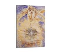 Affiches de famille modernes sur toile Décoration murale - Affiches catholiques Ange dans une pose douloureuse ou réfléchissante au-dessus d'une explosion radieuse comme image imprimée - Œuvre d'art