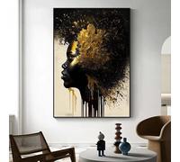 Affiches de femme noire avec graffitis en or noir, portrait esthétique abstrait, images murales, décoration de salon, peinture sur toile, 60 x 80 cm, sans cadre