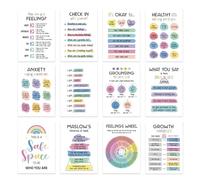 Affiches de psychologue scolaire - 12X Ensemble de tableaux d'affichage inspirants | Design moderne Salle de classe Conseil éducatif Récupération de la santé mentale Décoration d'art mural pour