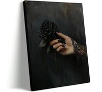 Affiches de roses noires et de gants en dentelle - Ongles longs et noirs tenant une main de rose noire, peinture murale romantique et esthétique 80 x 120 cm, sans cadre