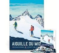 Affiches de Voyage Aiguille du Midi Chamonix Mont Blanc Puzzle de 1000 pièces pour Adolescents Stimulation cérébrale Évasion reposante Cadeau de Vacances de qualité supérieure (38x26cm)