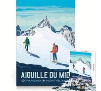 Affiches de Voyage Aiguille du Midi Chamonix Mont Blanc Puzzle de 1000 pièces pour Adultes Développe la mémoire, Plaisir Calme, Assemblage sécurisé Idée Cadeau (50x75cm)