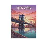 Affiches de Voyage Vintage de New York，Puzzles Puzzle en Bois Abstrait 1000 Pièces Adultes Puzzles Haute Difficulté Cadeau d'apprentissage Créatif（75x50cm）-AE100