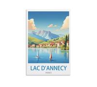 Affiches de voyage vintage Lac d'annecy France - Impressions sur toile pour décoration murale - Décoration murale - Chambre à coucher - 30 x 45 cm