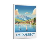 Affiches de voyage vintage Lac d'annecy France - Impressions sur toile pour décoration murale - Décoration murale - Chambre à coucher - 30 x 45 cm