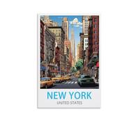 Affiches de voyage vintage New York États-Unis 16x24pouces(40x60cm) Impression sur toile pour salon, chambre à coucher, dortoir, maison, décoration murale de bureau