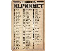 Affiches décoratives vintage en métal - Décoration murale en métal - Lettre de l'alphabet phonétique - Cadeau pour les amateurs d'aviation, avion, militaire, grotte pour homme, chambre de garçon