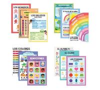 Affiches éducatives bilingues pour enfants - 12 tableaux muraux espagnols et anglais pour salle de classe - Lettres de l'alphabet, formes, couleurs, sentiments, météo, mois, jours - Affiches