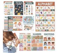 Affiches éducatives colorées - Illustrations multithématiques pour | d'apprentissage 18 unités anglais précoce salle de classe Décoration Didactique Stickers muraux pour
