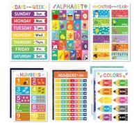 Affiches Éducatives Colorées - Tableaux Pédagogiques | 18 Autocollants Muraux Dessins Animés Multithèmes Éveil Linguistique Maternelle Chambre Décor Apprentissage Visuel École Lecture