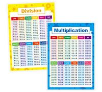 Affiches éducatives laminées de mathématiques, outils d'apprentissage des tables de multiplication et de division pour enfants, pour la salle de classe de l'école élémentaire et du collège (2 pièces)