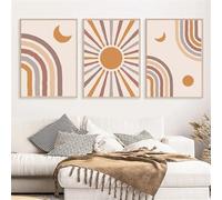 Affiches et Impressions Bohèmes Abstraites Soleil Lune Arc en Ciel Art Mural Moderne du Milieu du Siècle Peintures sur Toile la Décoration du Salon Ou du Bureau-(30*50cm/12*20pouce)*3PCS-Non encadré