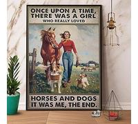 Affiches Et Impressions, Cheval Il Était Une Fois Une Fille Qui Aimait Vraiment Les Chevaux Et Les Chiens, Toile Murale Vintage, Décoration D'Intérieur 50x70 Cm, Sans Cadre