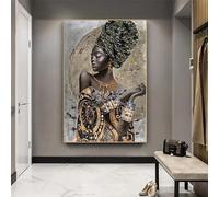 Affiches et impressions d'art de femme noire africaine, peintures sur toile abstraites de fille africaine, images d'art mural, décoration d'intérieur (70 x 90 cm (26 x 35 pouces) / cadre doré)