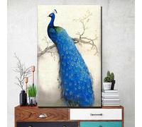 Affiches et impressions de paon bleu, grand paon, animaux modernes, peintures sur toile, images d'art mural pour décoration de salon, 50x70 cm (20x28 pouces) avec cadre
