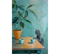 Affiches Et Impressions Humoristiques Vintage Représentant Un Chat Et Un Chien Prenant Le Thé L'Après-Midi, Impression Sur Toile, Décoration Murale Pour Salon, A1 30X40Cm Sans Cadre