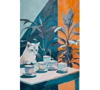 Affiches Et Impressions Humoristiques Vintage Représentant Un Chat Et Un Chien Prenant Le Thé L'Après-Midi, Impression Sur Toile, Décoration Murale Pour Salon, A7 30X40Cm Sans Cadre