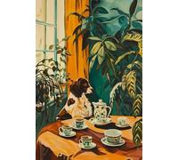Affiches Et Impressions Humoristiques Vintage Représentant Un Chat Et Un Chien Prenant Le Thé L'Après-Midi, Impression Sur Toile, Décoration Murale Pour Salon, A8 40X50Cm Sans Cadre