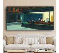 Affiches et impressions sur toile murales Art mural Nighthawks Salon Décoration de la maison Photos conçues par Edward Hopper 70x140 cm (28x55 pouces) Cadre intérieur