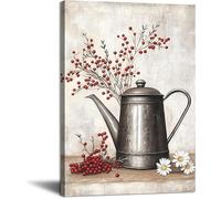Affiches Et Impressions Sur Toile Représentant Une Cafetière Et Des Marguerites Aux Baies Rouges, Décoration Murale Pour Salon, 40 X 60 Cm, Sans Cadre