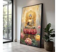 Affiches et impressions sur toile représentant une statue de Bouddha doré, peinture de méditation avec une fleur de lotus, décoration intérieure, œuvre d'art bouddhiste zen (80 x 140 cm/sans cadre)