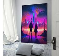 Affiches et imprimés sur toile représentant un paysage urbain cyberpunk, décoration murale, idéal pour la cuisine, un anniversaire, une épouse ou un mari, 60 x 90 cm