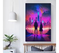 Affiches et imprimés sur toile représentant un paysage urbain cyberpunk, décoration murale, idéal pour une chambre, une cuisine, un anniversaire, une épouse ou un mari, 20 x 30 cm