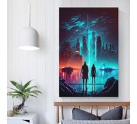 Affiches et imprimés sur toile représentant une ville au néon, décoration murale, idéal pour une chambre, une cuisine, un anniversaire, une épouse ou un mari, 60 x 90 cm