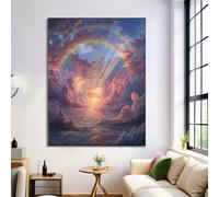 Affiches Fantaisie Lumière Soleil Arche, Impressions Art Mural Sur Toile Arc-En-Ciel Mer Nuages, Tableau Poster Vintage Bleu Rose Décoratif Murale Pour Salon Chambre À Coucher, 50X70Cm, Sans Cadre
