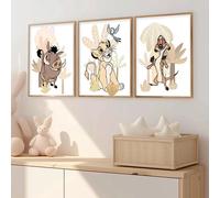 Affiches imprimées d'art Simba et ses amis, roi Lion, peinture sur toile de dessin animé classique, images murales, décor de chambre de bébé Tropical PC12721