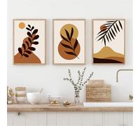 Affiches Murales Abstraites Bohèmes Représentant le Soleil la Lune Les Feuilles la Montagne Imprimées Toile la Décoration Salon de la Cuisine Bureau de la Maison-(60*70cm/24*27pouce)*3PCS-Non encadré