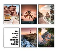 Affiches murales de voyage Lot de 6 Palmier de paysage marin Poster Décoration murale Paysage naturel Décor de chambre à coucher 11"x14" (27.9x35.6cm) SANS CADRE