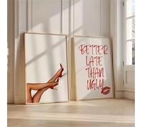 Affiches murales minimalistes et modernes représentant des icônes féminines à talons hauts et à rouge à lèvres, pour salon et chambre à coucher, imprimées sur toile (30 x 45 cm x 2 / cadre intérieur)