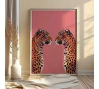 Affiches murales minimalistes léopard rose et guépard, style animal, sur toile, pour la maison, la chambre, le salon ou la chambre (30 x 45 cm, cadre intérieur).