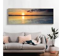 Affiches murales sur la plage et le coucher du soleil, peinture sur toile, paysage, forêt nordique, arbres, décoration murale, 50 x 150 cm, sans cadre