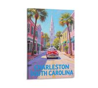 Affiches murales vintage sur toile Charleston Caroline du Sud, décoration murale pour salon, chambre à coucher (50 x 75 cm)