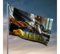 Affiches pour dortoir universitaire « A Person Is Vering Tea in to Cups On A Tray With Bananas Flag Flags For Room Teen Girls Beer Decorations for Man » (120 x 180 cm)