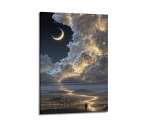 Affiches sur toile de décoration murale moderne pour chambre à coucher - Poster paysage étoile et lune - Merveille du désert crée une atmosphère rêveuse et mystérieuse pour les voyages - Espaces
