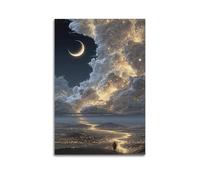 Affiches sur toile de décoration murale moderne pour chambre à coucher - Poster paysage étoile et lune - Merveille du désert crée une atmosphère rêveuse et mystérieuse pour les voyages - Espaces