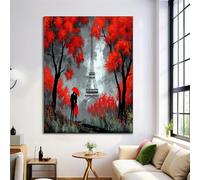 Affiches Tour Eiffel Forêt, Impressions Art Mural Sur Toile Peinture À L'Huile Abstraite, Tableau Poster Vintage Rouge Noir Décoratif Murale Pour Salon Chambre À Coucher, 70X100Cm, Sans Cadre