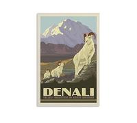 Affiches vintage Denali - Grande montagne en Amérique du Nord - Poster décoratif sur toile - Poster mural et photo d'art - Impression moderne pour chambre à coucher