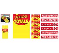 Affichesstore 30101 - Kit 8 Affiches Papier Liquidation Totale et 200 Etiquettes - Avant Travaux - Avant Fermeture - Jusqu’à - 50% - Jusqu’à -70% - Tout Doit Disparaitre - Prix Sacrifiés.