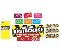 Affichesstore 30111 - Kit de 11 affiches Grand Destockage Fin de Saison et 200 étiquettes-Affiches 20% 30% 40% 50% 60% 70% - Jusqu’à - 50%.