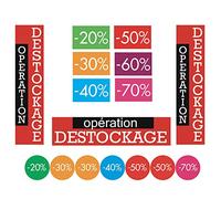Affichesstore 30121 - Kit de 9 Affiches Papier Opération Destockage - 20% 30% 40% 50% 60% 70% & 315 Stickers - 20% 30% 40% 50% 70%