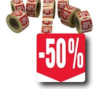 Affichesstore 30287 - Rouleau de 500 Étiquettes Autocollantes -50% - Format Carré 35x35mm - Brillantes - Adhésives - Stickers Remise Pourcentage