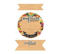 Affichesstore 30300 - Lot de 65 Stickers - 5 Feuilles de 13 Etiquettes Adhésives - Autocollants Bandes et Ronds 50mm - Confiture sur Fond Kraft