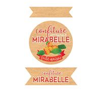 Affichesstore 30311 - Lot de 65 Stickers - 5 Feuilles de 13 Etiquettes Adhésives - Autocollants Bandes et Ronds 50mm - Confiture Mirabelle sur Fond Kraft