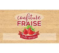 Affichesstore 30341 - Lot de 20 Stickers Confiture Fraise - L105 H60 mm - Fruits sur Fond Kraft - Étiquettes Autocollantes - Adhésives - Avec Refente Arrière