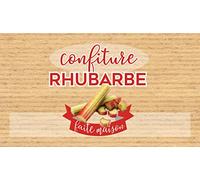 Affichesstore 30344 - Lot de 20 Stickers Confiture Rhubarbe - L105 H60 mm - Fruits sur Fond Kraft - Étiquettes Autocollantes - Adhésives - Avec Refente Arrière
