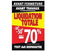 Affichesstore 30641 - Affiche Adhésive Liquidation Totale -70% L50 H68 cm + Bande Avant Fermeture/Travaux - Panneau PVC Vinyle Adhésif Mat - Pose Extérieure - Sticker Autocollant Non Repositionnable